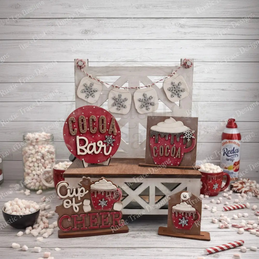 Cup of Cocoa Cheer Tiered Tray Wood Blank