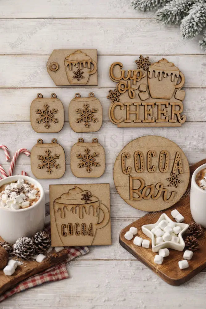 Cup of Cocoa Cheer Tiered Tray Wood Blank